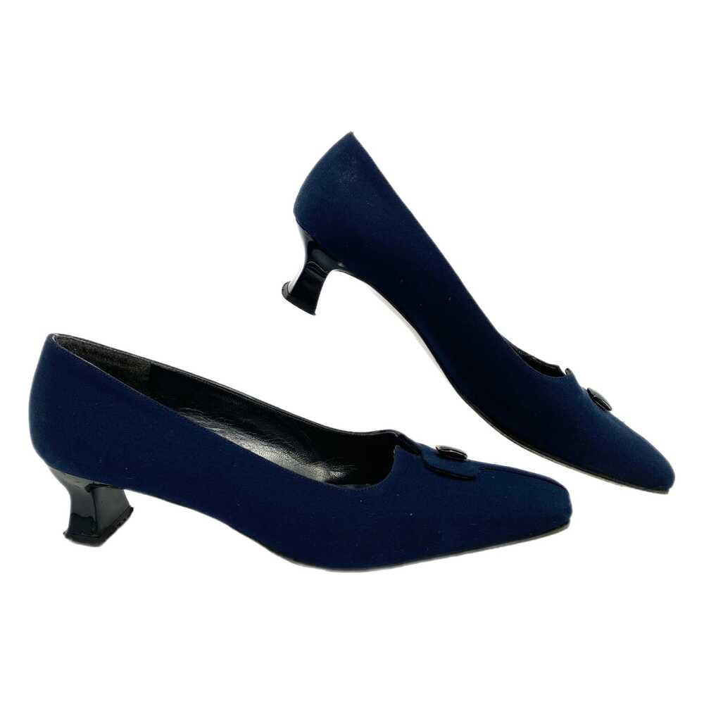 Stuart Weitzman Blue Button Accent Square Toe Heels | Size 6.5